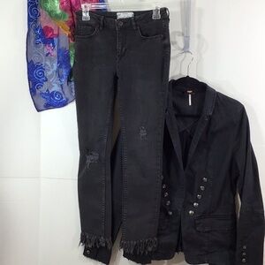 Free People Great Heights faded black distressed jeans 25